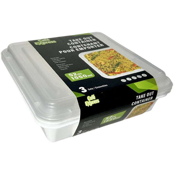 CAFE EXPRESS - WHITE  RECTANGLE CONTAINER COMBO 52OZ 12x3 EA