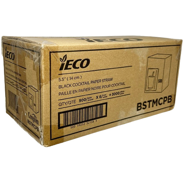 IECO - BLACK COCKAIL PAPAER STRAW 5.5in 6x500 EA