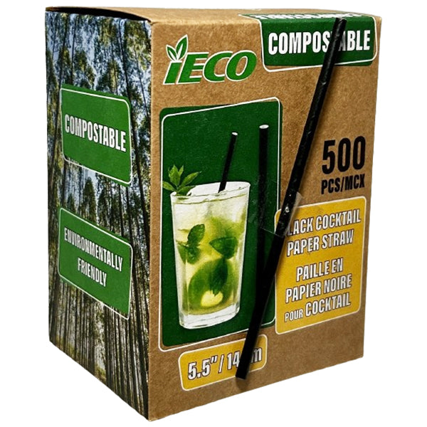 IECO - BLACK COCKAIL PAPAER STRAW 5.5in 6x500 EA