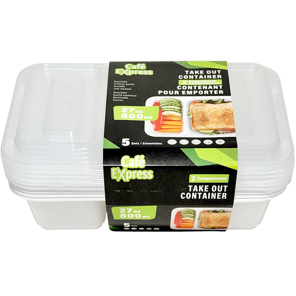 CAFE EXPRESS - WHITE BASE 2-COMPARTMENT TAKE OUT 800ML 12x5 PK