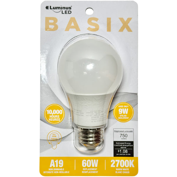 BASIX - LED 60W WARM WHITE LIGHT BULB EA