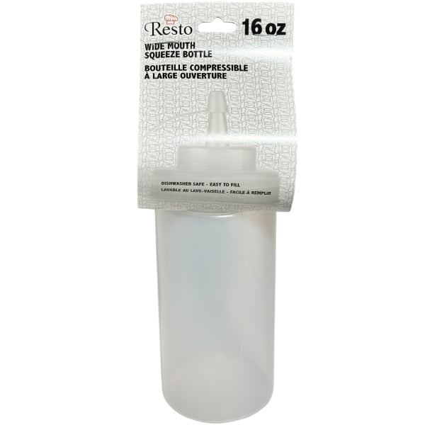 RESTO - 16oz  CLEAR WIDE MOUTH SQUEEZE BOTTLE WITH LID 24x1 EA