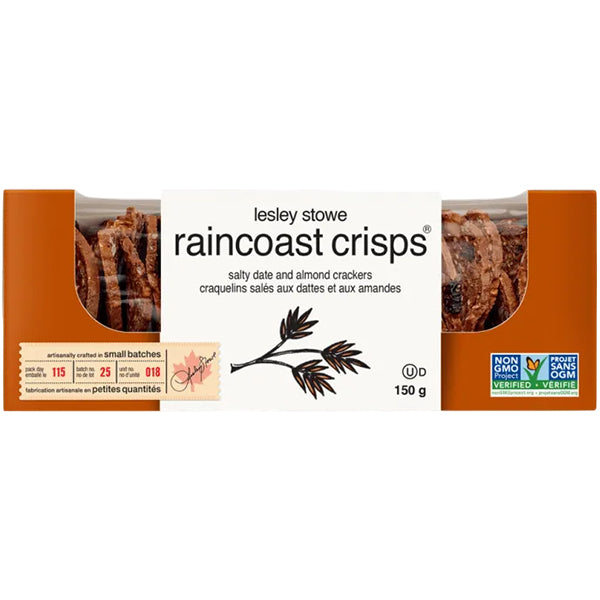 LESLEY STOWE - RAINCOAST CRISP SALTED DATE AND ALMOND 150GR