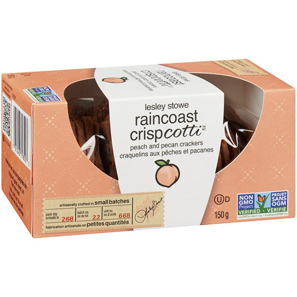 LESLEY STOWE - RAINCOAST CRISPCOTTI PEACH & PECAN CRACKERS 150GR
