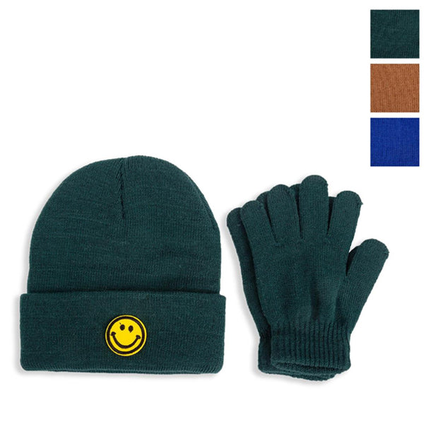 NORDIC TRIAL - BOYS SMILEY BEANIE AND GLOVES 3COLORS 1 PK