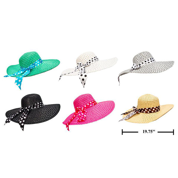 CTG - LADIES ROUND STRAW HAT W/DOT RIBBON 1UN