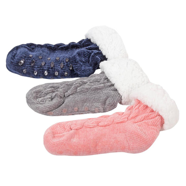 COZYWEAR - LADIES SHERPA SOCKS W/ GRIPPERS EA