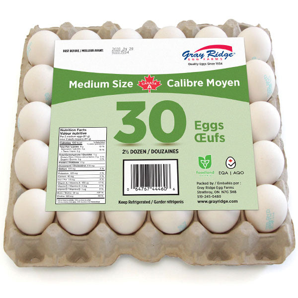 GRAY RIDGE - GRAYRIDGE WHITE MEDIUM EGGS 30PK