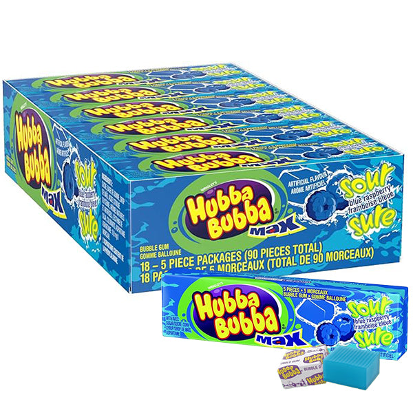 HUBBA BUBBA -  MAX SOUR BLUE RASPBERRY 18x5 EA