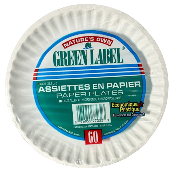 GREEN LABEL - 6" PAPER PLATES 60EA