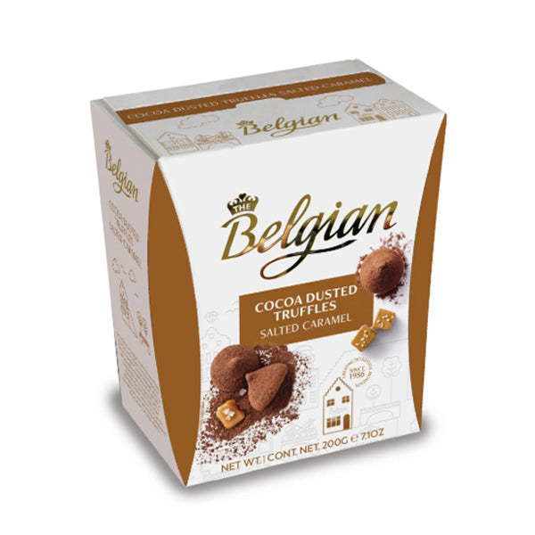 BELGIAN - COCOA DUSTED TRUFFLES SALTED CARAMEL BOX 200GR