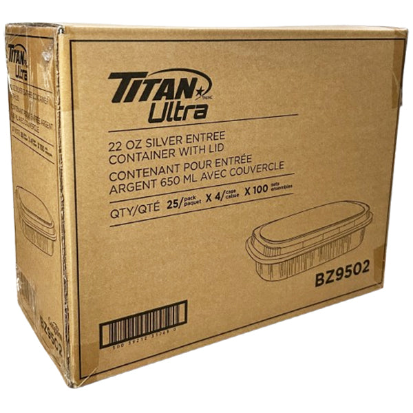 TITAN - 22OZ SILVER ENTREE CONTAINER WITH LID 4x25 EA