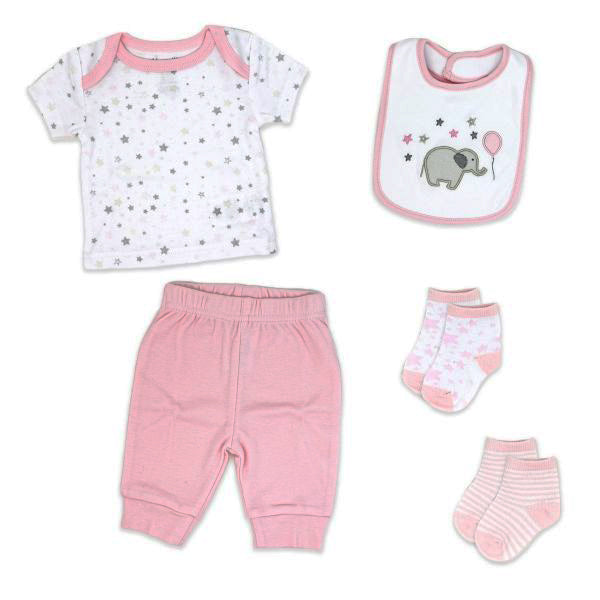 BABIES - 5-PC COTTON ELEPHANT SET- PINK EA