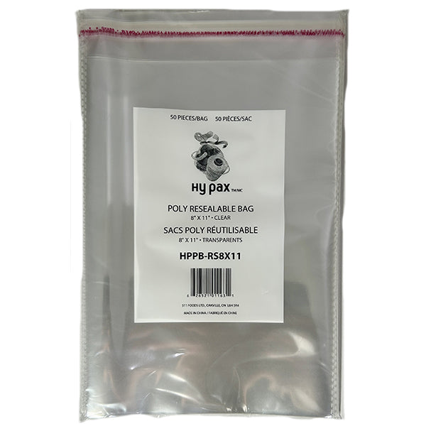 HYPAX - BAG RESEALABLE POLY 8X11 WITH STRIP 50EA