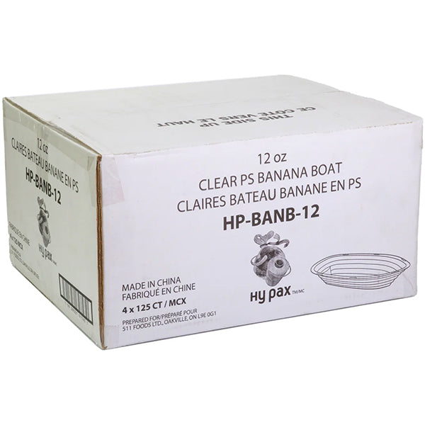 HY PAX - 12oz CLEAR PS BANANA BOAT 125 CT
