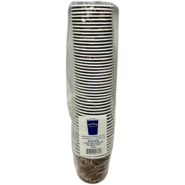 MAHER - COFFEE HOUSE 8OZ HOT PRINT SQUAT PAPER CUP 50 PK