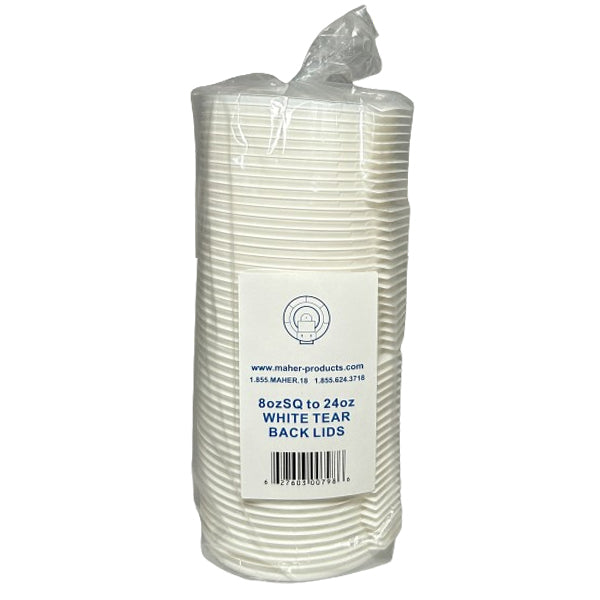 MAHER - 10OZ 20OZ TEAR BACK LID- WHITE 50 PK