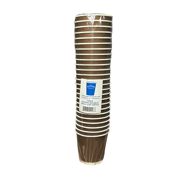 MAHER PRODUCTS - 12oz BROWN DOUBLE WALL CUP 25 PK