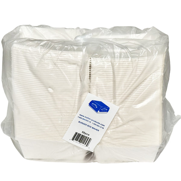 MAHER - BURGER 4"x4"x3" WHITE  CLAMSHELL 50EA