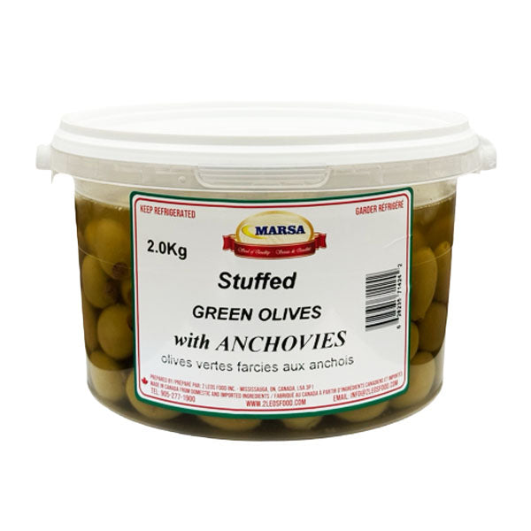 2 LEOS - GREEN OLIVES STUFFED WITH ANCHOVIES 2KG