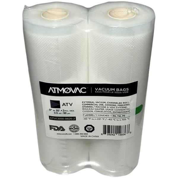 ATMOVAC - 8"x20" CHANNELLED VACUUM BAG ROLL 2PK