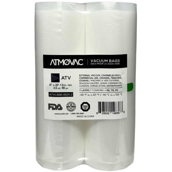 ATMOVAC - 8"x20" CHANNELLED VACUUM BAG ROLL 2PK