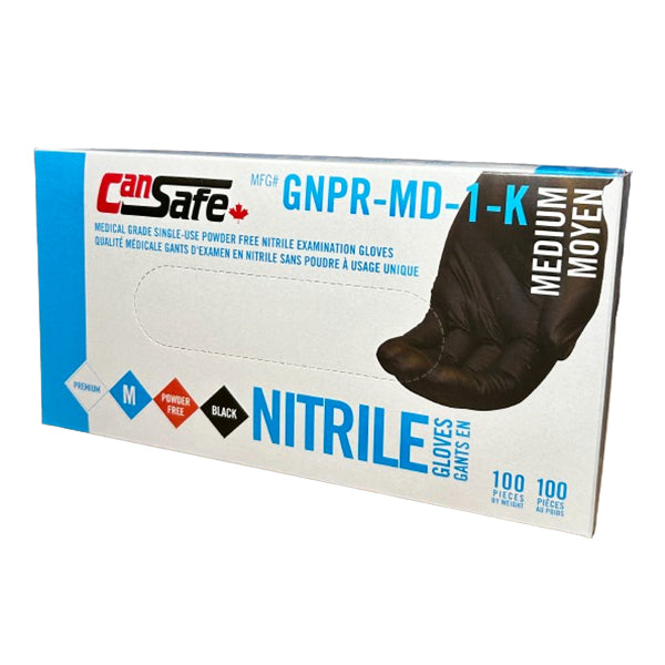 CANSAFE - NITRILE BLACK MEDIUM GLOVES POWDER FREE 100EA