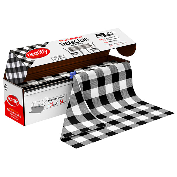 NEATIFFY - BLK CHECKER TABLECLOTH 54INx108FT 1ROLL