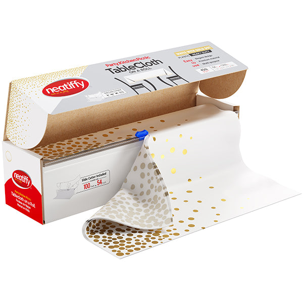 NEATIFFY - WHT-GLD DOT TABLECLOTH 54INx100FT 1ROLL