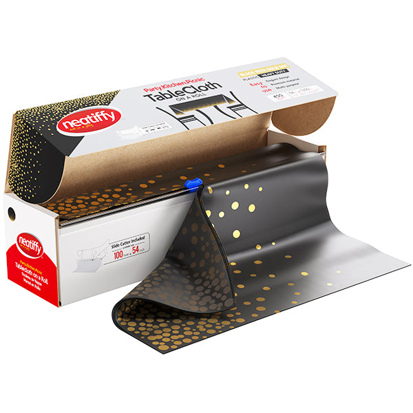 NEATIFFY - BLK-GLD DOT TABLECLOTH 54INx100FT 1ROLL