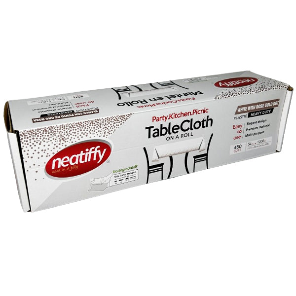 NEATIFFY - WHT-RS GLD DOT TABLECLOTH ROLL 54x100FT 1ROLL