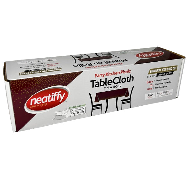 NEATIFFY - BURGUNDY GOLD DOT TABLECLOTH ROLL 1EA