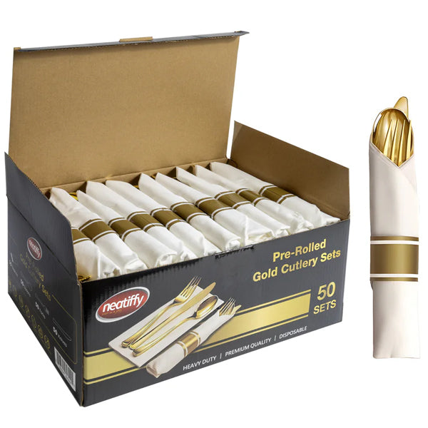 NEATIFFY - PRE-ROLLED CUTLERY SET GOLD 50CT