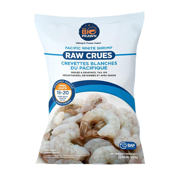 THE BIG PRAWN - 16/20 WHITE SHRIMP RAW PEELED DEVEINED 2LBS