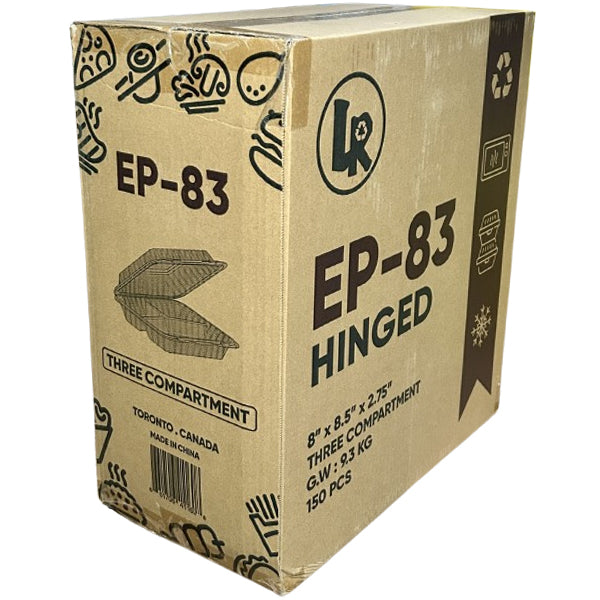 LR - EP-83, 8" 3 COMPARTMENT HINGED CONTAINER 150CT
