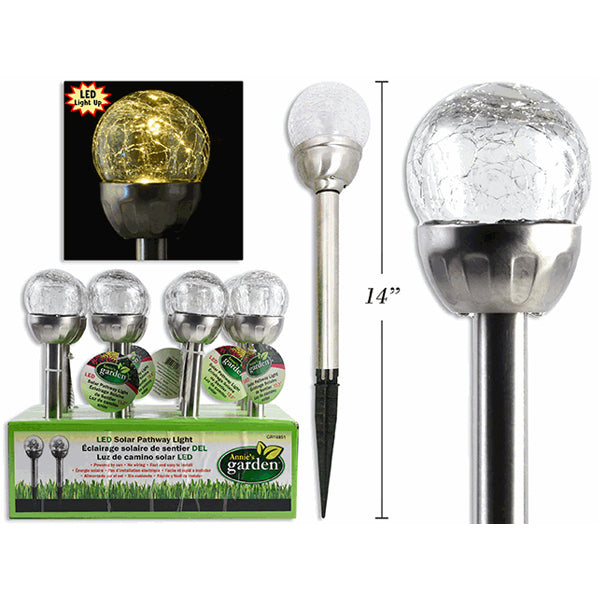 ANNIE GARDEN - MINI SOLAR CRACKLE GLASS PATHWAY LIGHT 13.5IN
