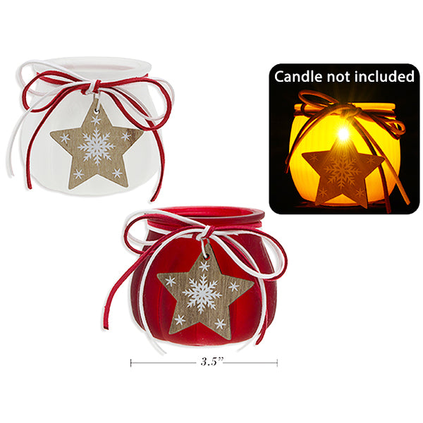 XMAS FROSTED GLASS CANDLE HOLDER 3.5IN