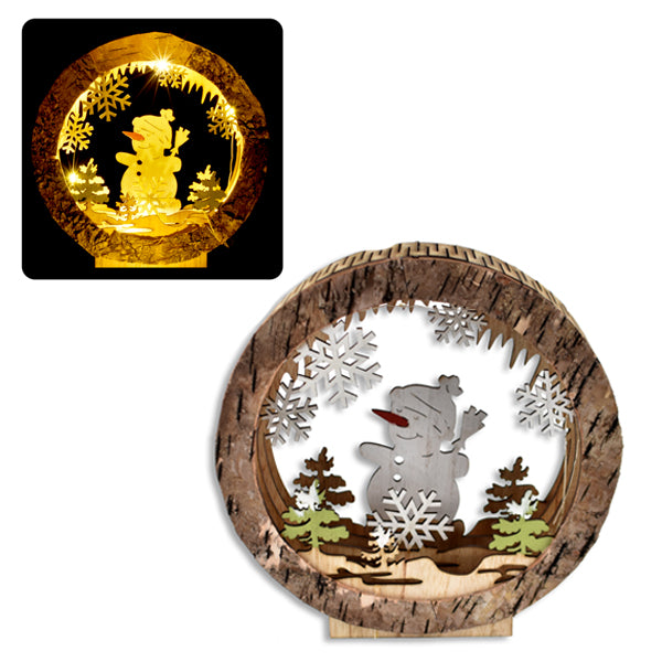 SANTA STUDIO - WOODEN ROUND SNOWMAN SCENE TABLETOP 9 IN
