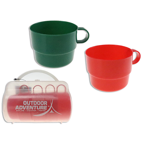 OUTDOOR ADVENTURE - 4PK CAMPING CUPS W/HANDLE AND CARRYING CASE 250ML EA