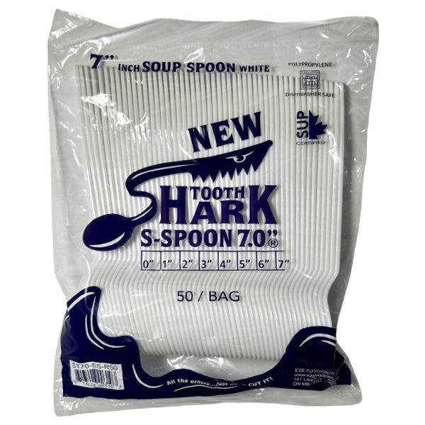 E2E FOOD PACK - NESTED PP70 SOUP SPOON SHARK WHITE 50UN