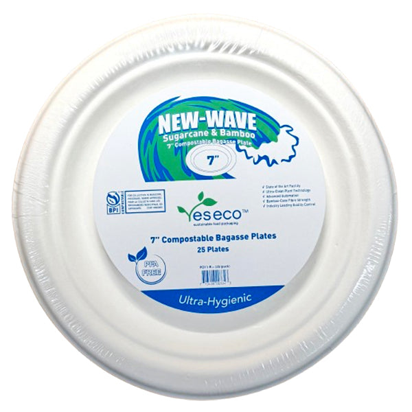 NEW WAVE - SUGARCANE & BAMBOO 7IN COMPOSTABLE BAGASSE PLATE 25CT