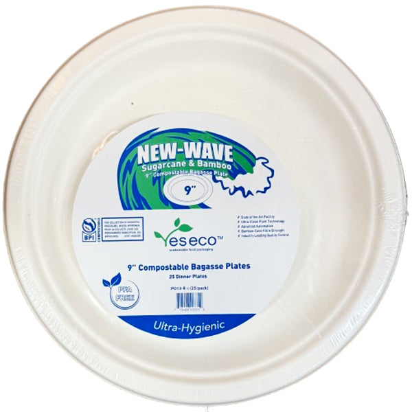 NEW WAVE - SUGARCANE & BAMBOO 9IN COMPOSTABLE BAGASSE PLATE 25CT