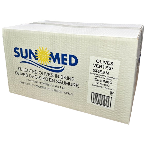 SUN MED - GREEN WHOLE OLIVES- EXTRA JUMBO 3LT