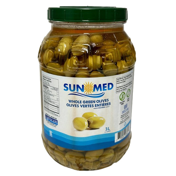 SUN MED - GREEN WHOLE OLIVES- EXTRA JUMBO 3LT