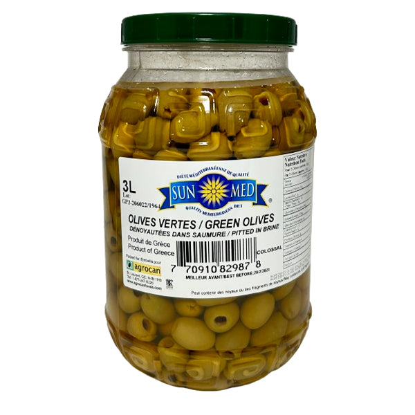 SUN MED - PITTED GREEN OLIVES SUPER COLOSSAL 3LT