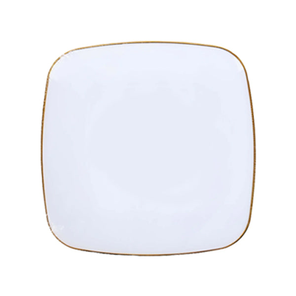 NATURALE - 10" WHITE SQUARE PLATES W/ GOLD RIM 12x10 PK