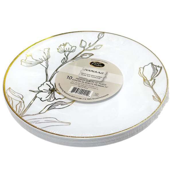 NATURALE - 7.5" WHITE PLATES W/ GOLD FLOWER 12x10 PK