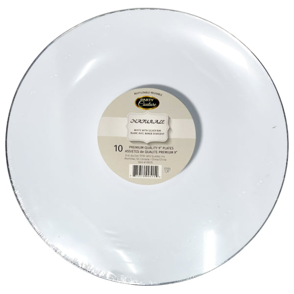 NATURALE - 9" WHITE PLATE W/ SILVER RIM 12x10 PK
