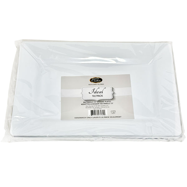 PARTY COUTURE - WHT 7.5" RECTANGLE DESSERT PLATE 10PK