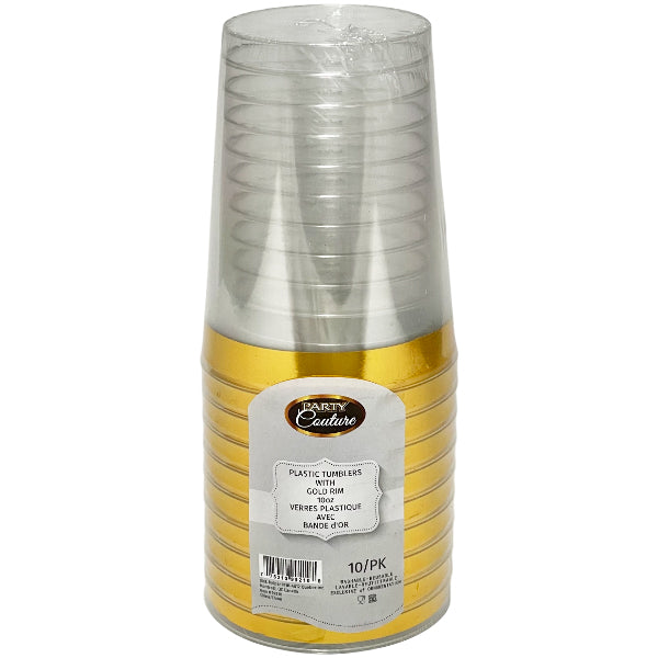NATURALE - CLEAR 10OZ TUMBLER W/GOLD BAND 10PK